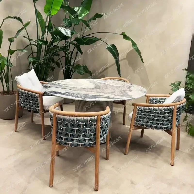 

A Outdoor tables and chairs courtyard leisure rock slab dining table outdoor garden villa hotel homestay terrace garden