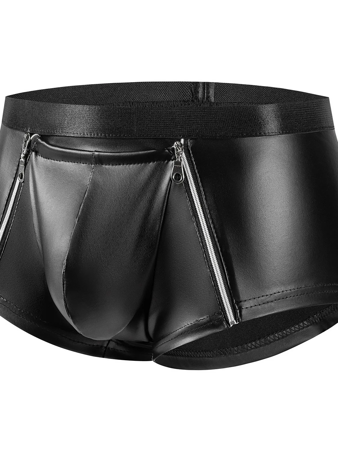 2024 New Sexy High Waisted Matte Patent Soft Leather Shorts Men's No Smell Accurate Size Zipper Slim Lift Buttocks Boxers LKQW