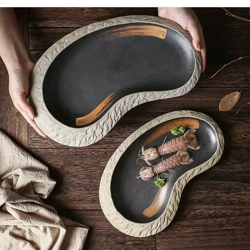 

11 Inch Irregular Dinner Plate Retro Ceramic Egg Dish Kitchen Decoration Set Plates and Dishes sushi