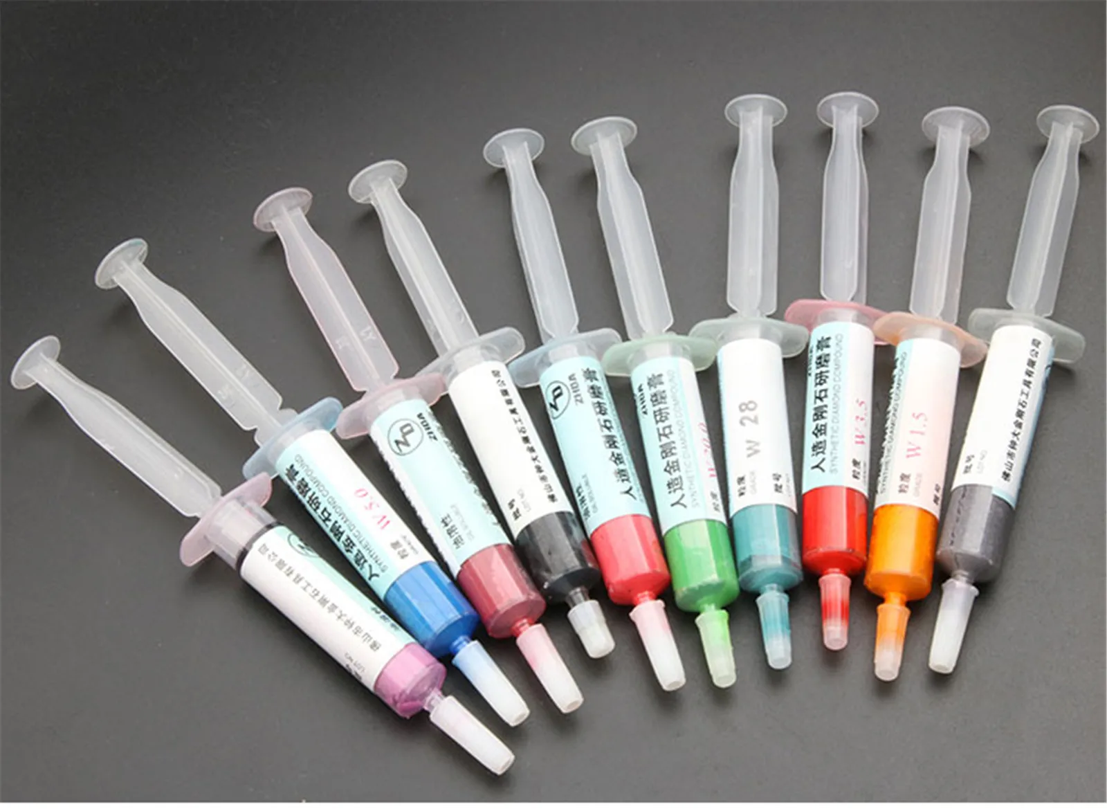 12pcs/set 5g Diamond Jade Jewelry Polishing Lapping Paste Compound Syringes 0.5/1/1.5/2.5/3.5/5/7/10/14/20/28/40Micron
