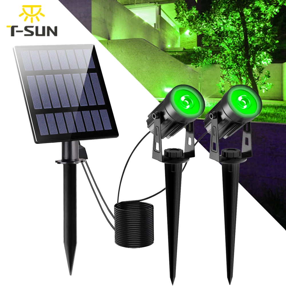 

T-SUN Solar LED Light Outdoor Super Bright Green Landscape Lamp IP65 Waterproof Solar Spotlight Solar Garden Light Solar Lamp