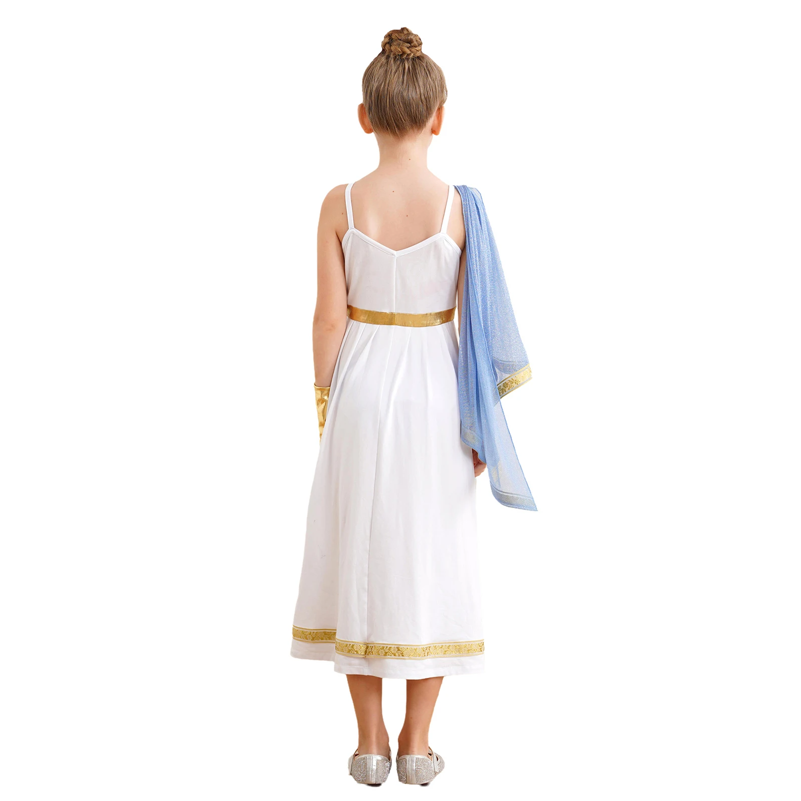 Halloween Girls Ancient Greek Toga Costume Roman Athena Goddesses Princess Sleeveless Asymmetrical Cape Dresses Party Dress Up