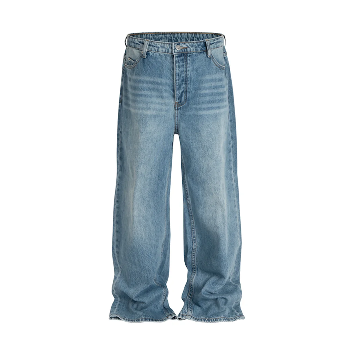 High Street Vintage Washed Blue Jeans for Men Straight Casual Loose Cleanfit Denim Trousers Oversized Cargo Pants