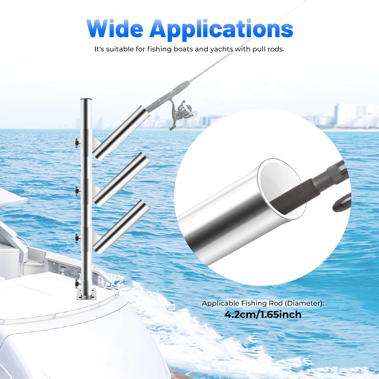 

Adjustable Stainless Steel Tree Type Holder 3-Tube Rack Boat Rod Holder Net Rack