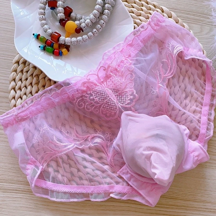 Slip en dentelle rose pour homme