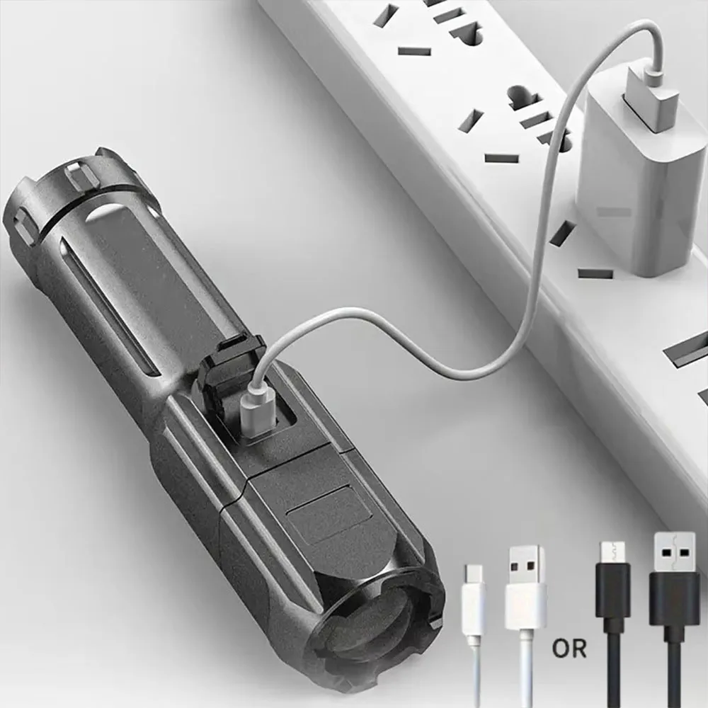 LED Flashlight USB Rechargeable Waterproof Zoom Tactical Lights For Outdoor Fishing Hunting Camping Emergency Lighting