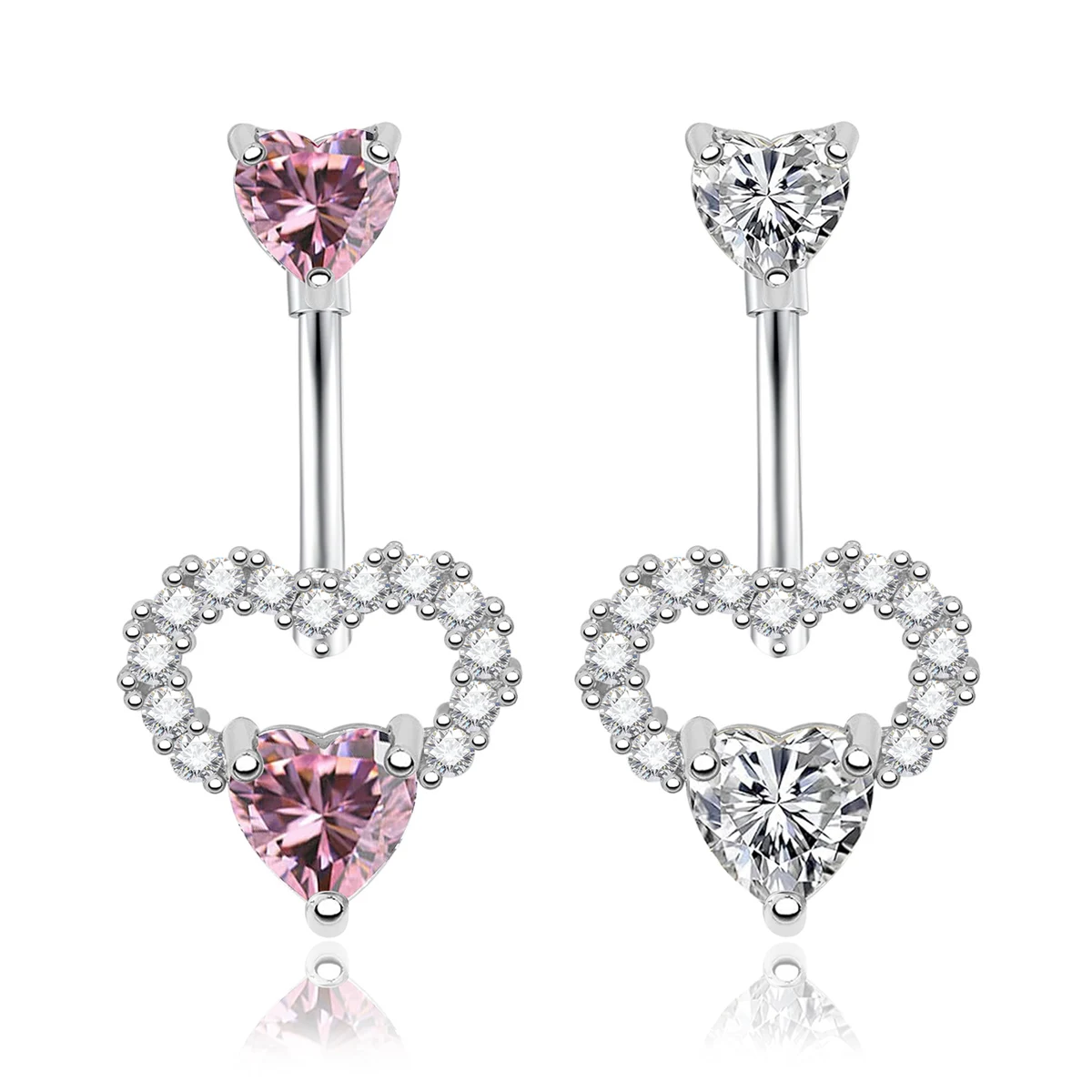 1pc Stainless Steel Heart Navel Belly Button Ring With 15 Zircons And A Pink Heart-Shaped Belly Button Piercing Umbilical Ring