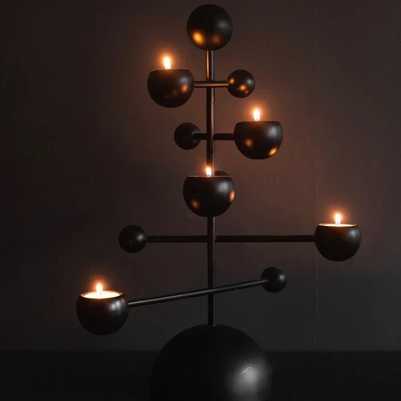 Nordic Design Planet Multi-Layer Candlestick Bright Silver Black Style Ins