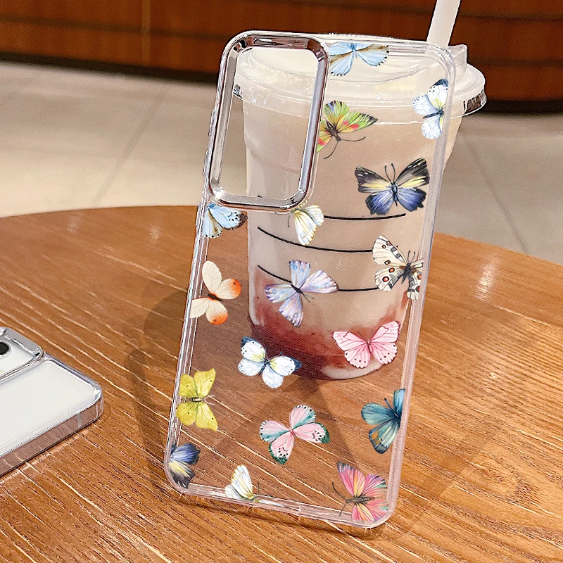 Plating Lens Clear Butterfly Case For Samsung Galaxy A55 A54 A35 A25 A15 5G A52 A53 A34 A14 S20 S21 FE S22 S23 S24 Ultra Capa