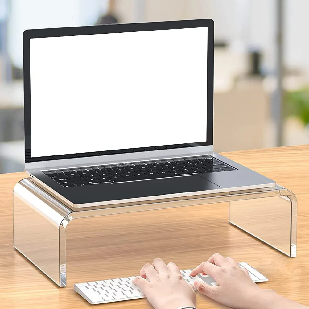 Clear Acrylic Monitor Stand Riser for Computer Laptop Ergonomic Height Adjustable Desktop Space Saving Transparent Office Home