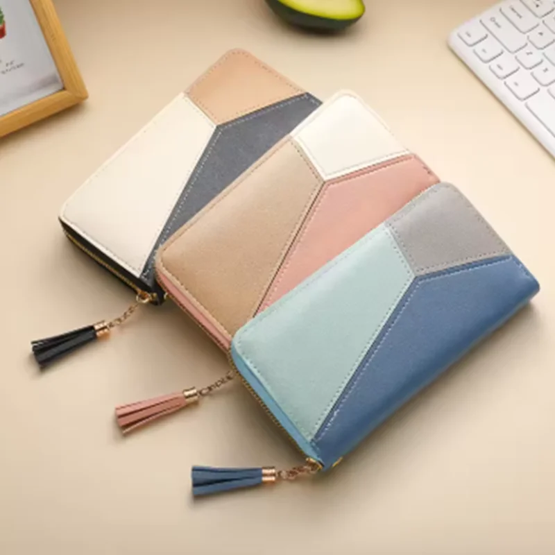 

AliExpress Cross-border Explosions Supply Contrast Color Stitching Long Wallet Women's Clutch Bag Women's New Fashion