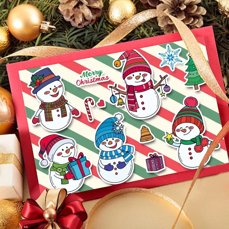 4 Sheets Clear Silicone Stamps Christmas Xmas Theme Snowman Christmas Tree Merry Christmas Scrapbooking Rubber Stamps