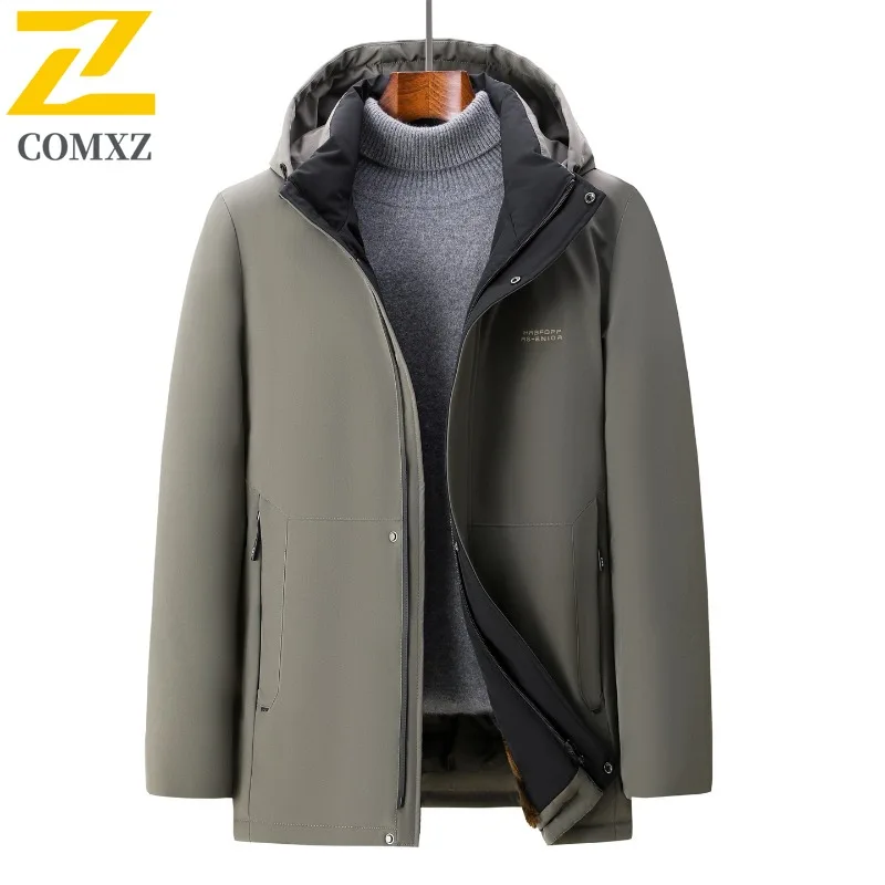 COMXZ Warm katoenen gewatteerde jas Afneembare hoed Thicke Work Fashion Klassieke gewatteerde jas 2025, Reizen Winddicht Heren Winterjas
