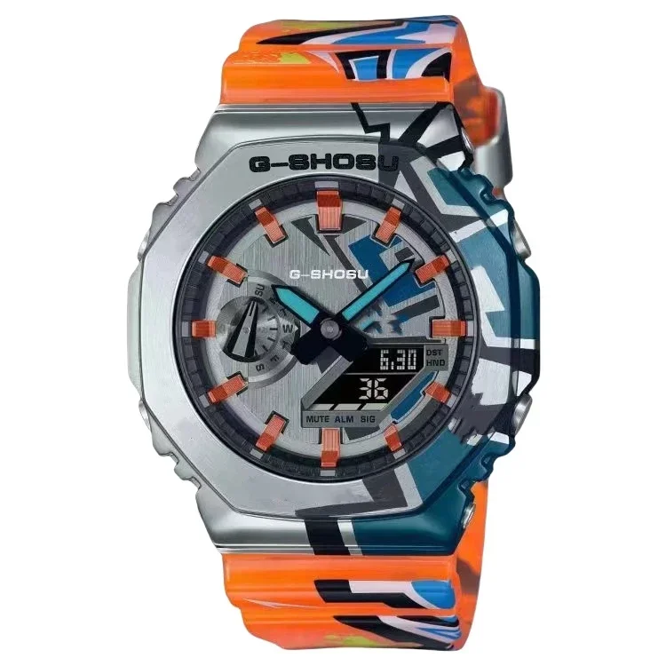 ساعة رياضية إلكترونية للجنسين بمينا معدني وتوقيت عالمي وظيفة كاملة LED وشاشة مزدوجة وإضاءة تلقائية مقاومة للصدمات