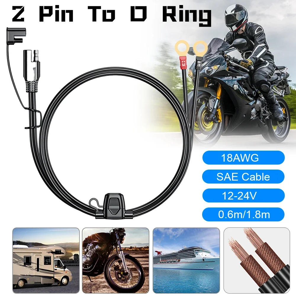 12-24V 18AWG SAE 2 Pin Quick Disconnect To O Ring Terminal Harness Connecter Cord Connector Cable for Battery Charger/Maintainer