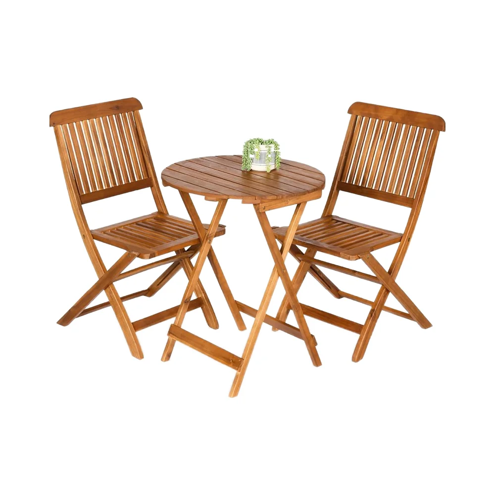 

Best Choice Products 3-Piece Wood Bistro Set Folding Patio Furniture Backyard Balcony Deck W/ 2 Chairs Coffee Table Natural