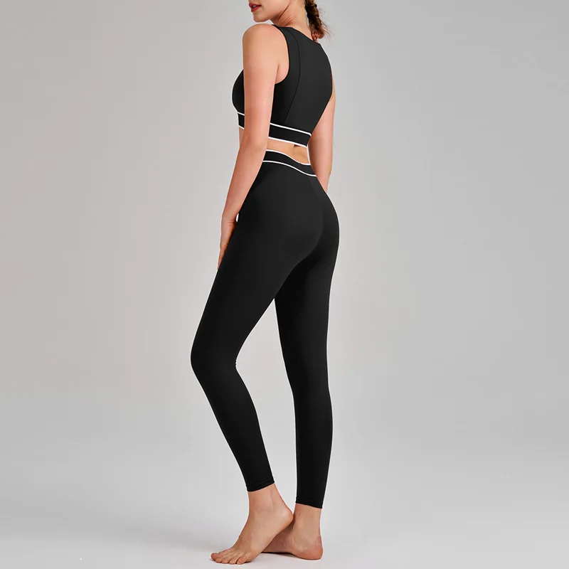 Women's New Skinny-Fit Camisole Backless Running Sports Bra & High-Waisted Lifting Tummy-Control Yoga Activewear Set