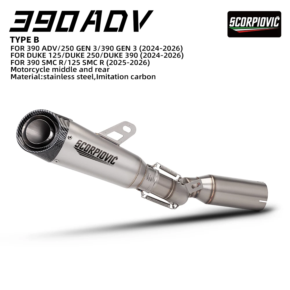 Motorcycle Exhaust System Slip-on Line Middle Link Pipe for 390ADV 250ADV 390 ADV 250 Adventure Connect Project Muffler