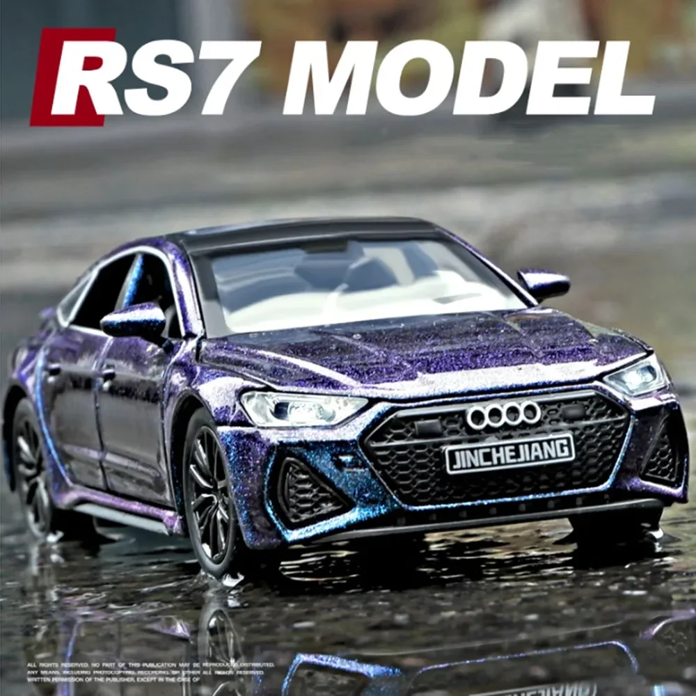 

Масштаб 1:32, модель игрушечного автомобиля AUDI RS7, литые под давлением двери из сплава, открытые откатные звуки, свет, миниатюрные модели транспортных средств, подарки на день рождения для мальчиков