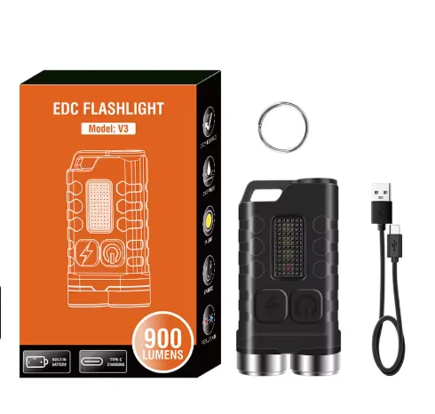 

V3 EDC Flashlight Keychain Light 900 Lumens Handheld Portable Super Bright USB Charging Port Emergency Work Camping Light
