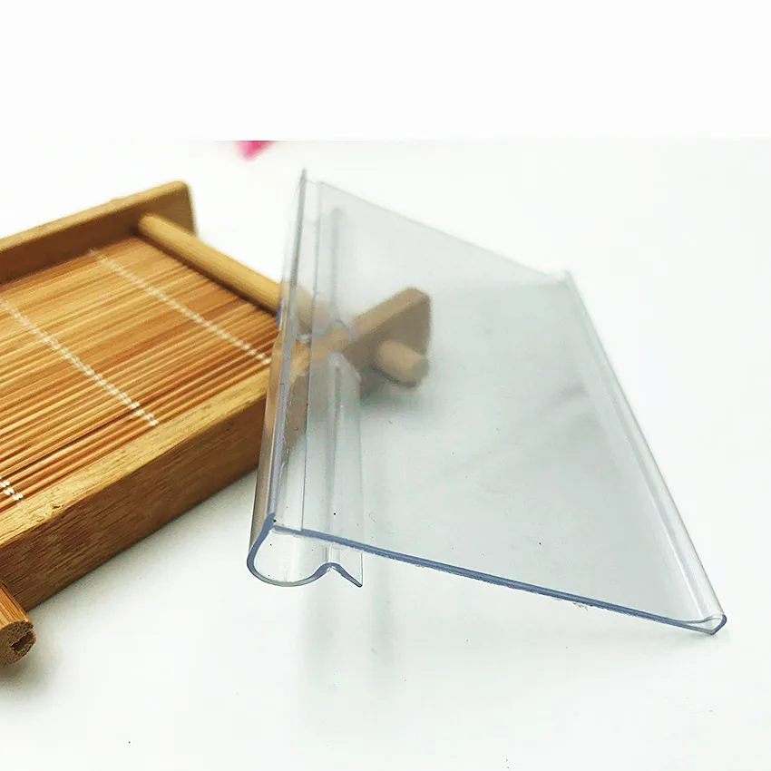 100pcs H4.5cm Plastic Price Tag Sign Label Display Shelf Hook Holder Transparent PVC Supermarket Wire Rack