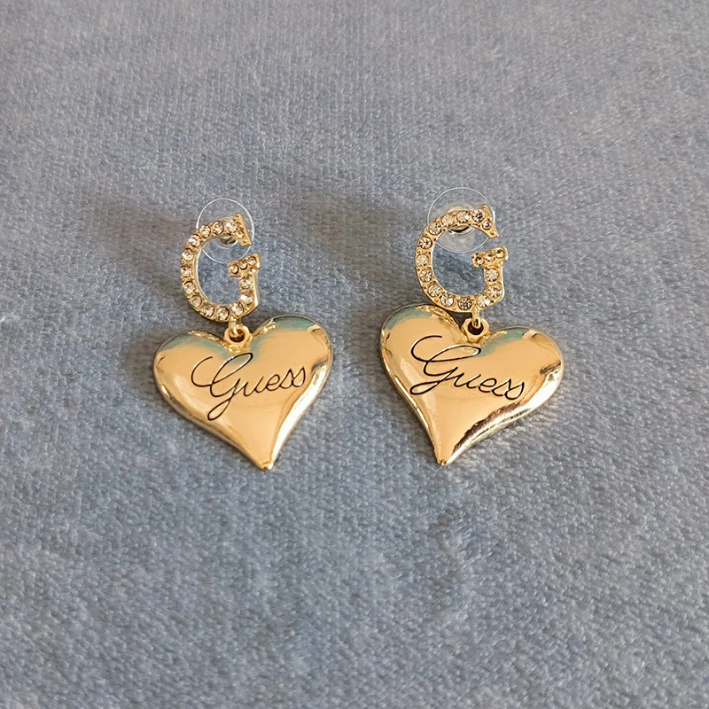 1Pair Trendy Heart Metal Drop Earrings For Women Girls Korean Style Big Love Heart Letter G Studs Earring Fashion Jewelry Gift