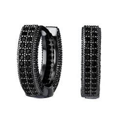 Hip Hop 1pair Bling Golden Black Round Zircon Micro Paved Iced Out Rhinestone Cz Stone Stud Earring Copper Jewelry For Men Women