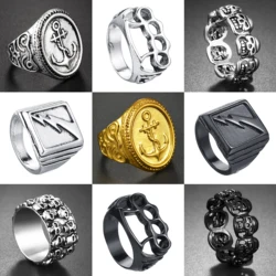 Black Silver Color Punk Stainless Steel Rings High Polished New Fashion Jewelry Hollow Fist Skull Men Women Paty Ring Gift 2022