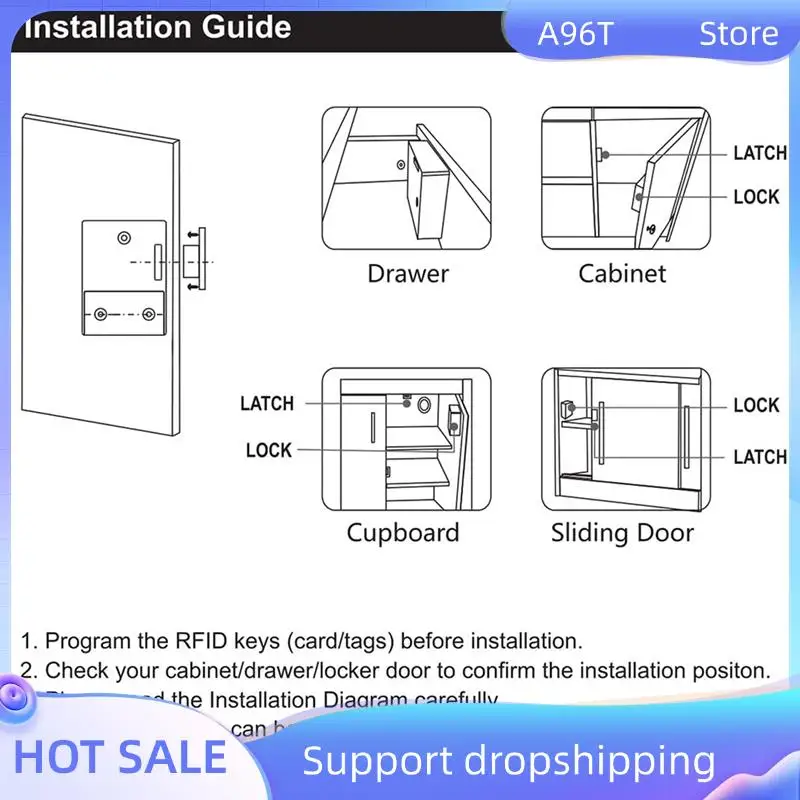 

A96T RFID Electronic Cabinet Lock DIY For Wooden Cabinet Locker Drawer Shoe Cabinet Drawer Lock Electronic Dark Lock Dura