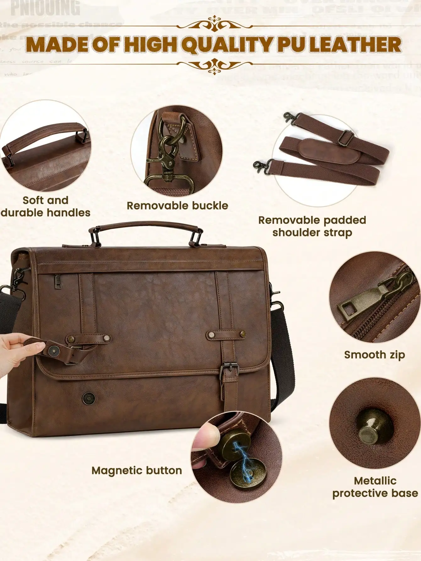 

Men's Leather Messenger Bag – 17 Inch Vintage Laptop Briefcase, Waterproof Work Bag For Men, Large Anti-Theft Satchel With Shoulder Strap, Retro Business Computer Bag For MacBook & Notebook