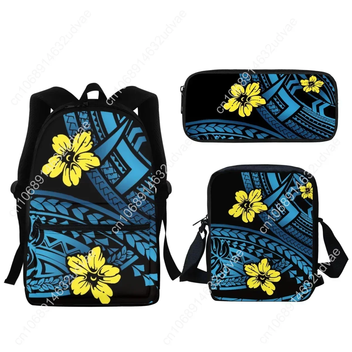 Vintage Polynesian Hibiscus Zipper Backpack Fashion Student Large Capacity Girls Schoolbag Travel Computer Bag Pencil Case New