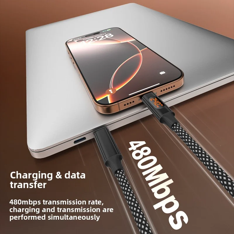 شاشة رقمية مغناطيسية بقدرة 240 وات، خط بيانات سريع الشحن من النوع c ينطبق على iPhone 15 16 Huawei Xiaomi Notebook Tablet Charging