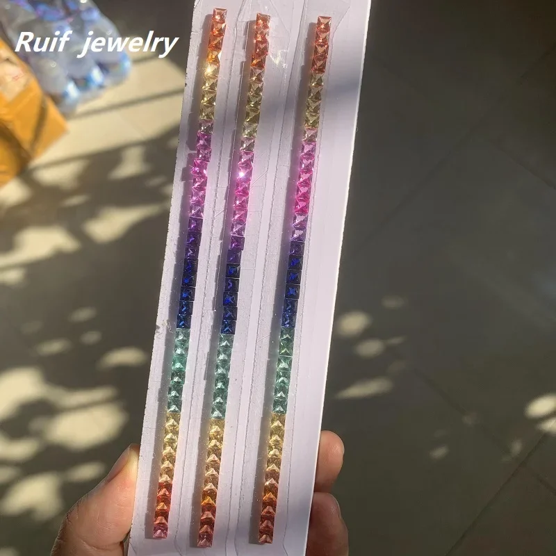 

Ruif New Fashion Rainbow Color Synthetic Gems Square Cut 4mm Gemstones for Jewelry Bracelet Making