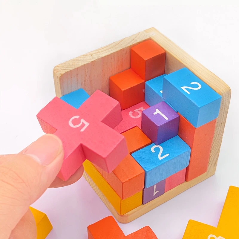Colorful Wooden Blocks Puzzles,Classic Luban Lock Cube 3D Puzzle Toys, Intellectual Game For Children And Adults