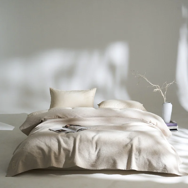 

Minimalist Linen Blanket with Pillow Towel 3PCS Set, Breathable Cotton Linen Throw Blanket for Sofa Bed,Solid Color Bedspread