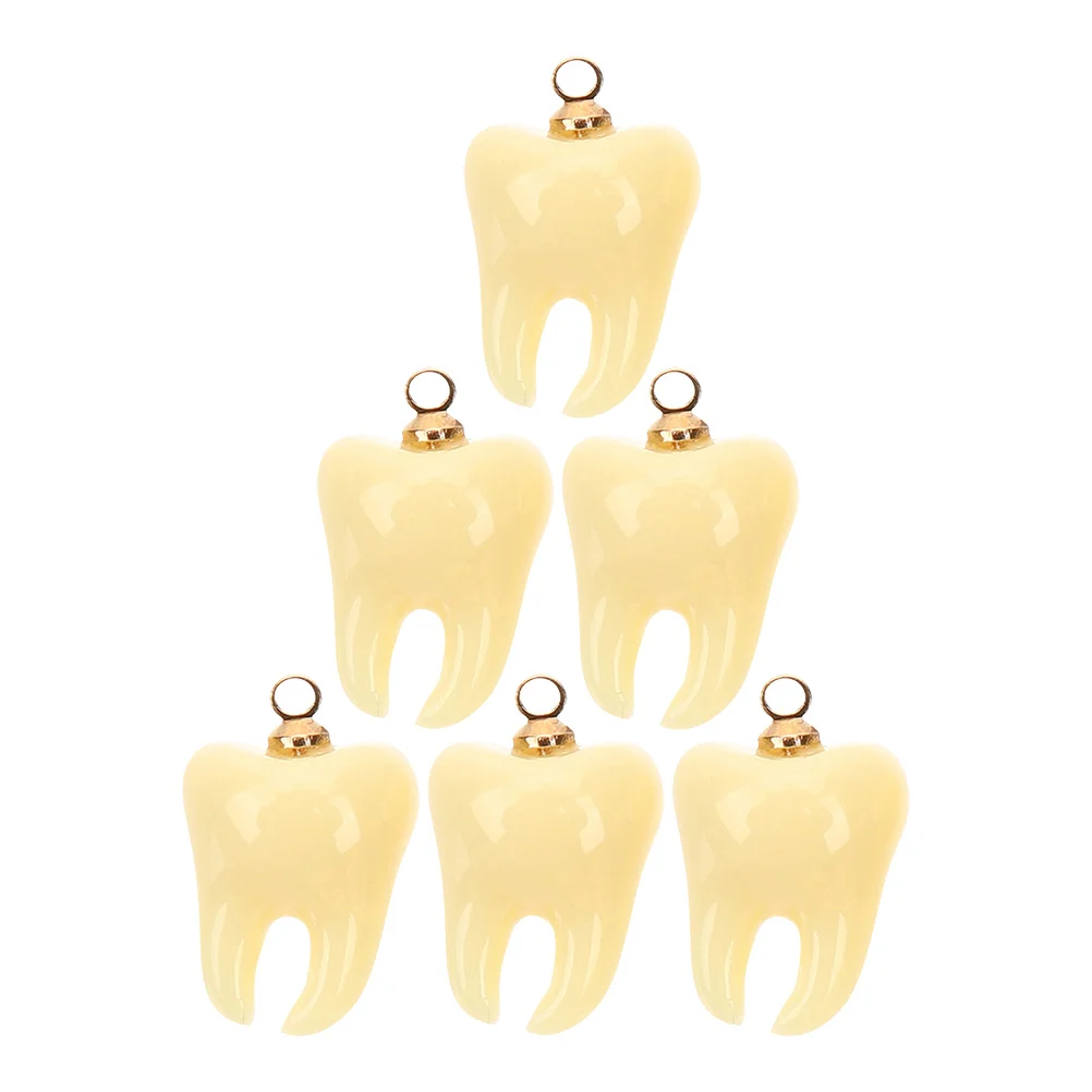 6 Pcs Three-dimensional Baby Tooth Shaped Pendant Hair Clip Decorative Teeth Charms Resin Jewelry Decoration