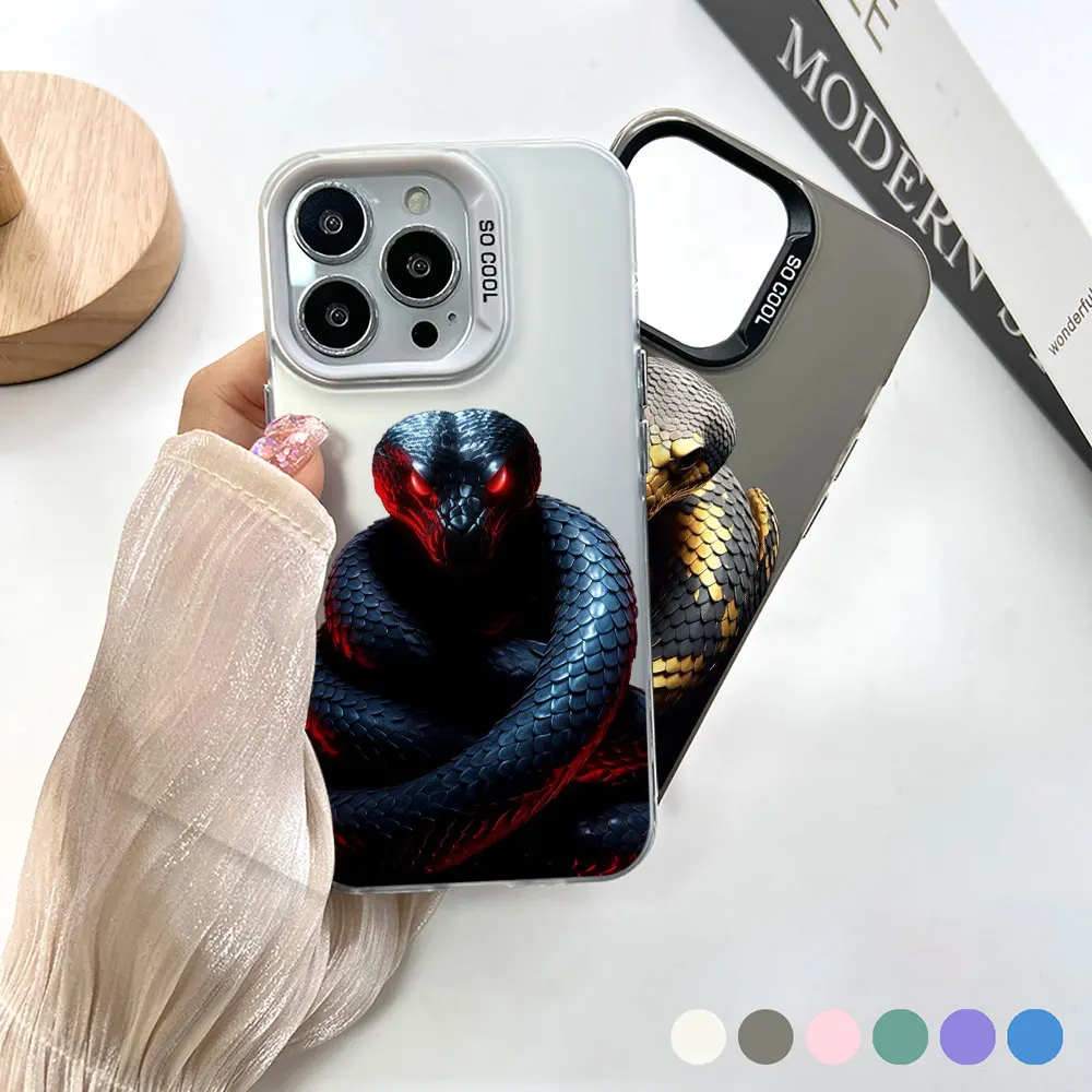 Golden Black Mamba Snake Animal Phone Case For iPhone 14 15 16 13 12 11 Pro 7 8 Plus X XR XS Max Cool Laser Matte Cover Case