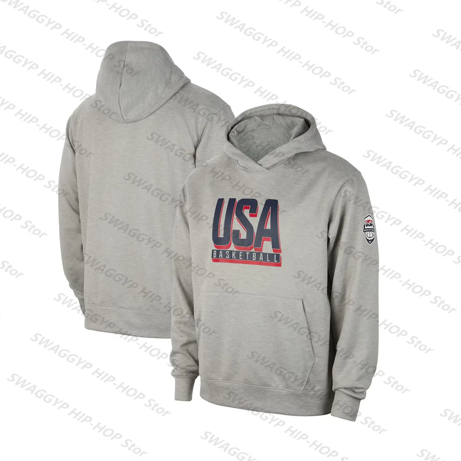 2024 USA Basketball Authentic Practice Club Pullover Hoodie-Gray/White/Black New Arrival Classic Vintage Unisex Tops Kids/Adults