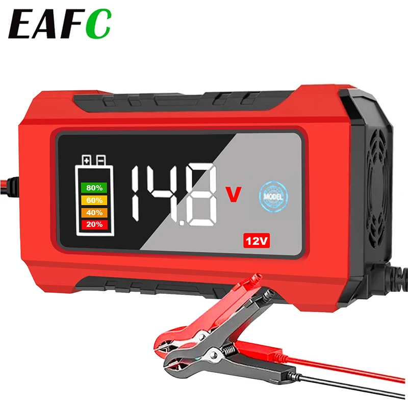 12V 6A Fully Automatic Car Battery Charger Pulse Repair LCD Battery Charger for Auto Moto Lead Acid Battery Smart Charging 