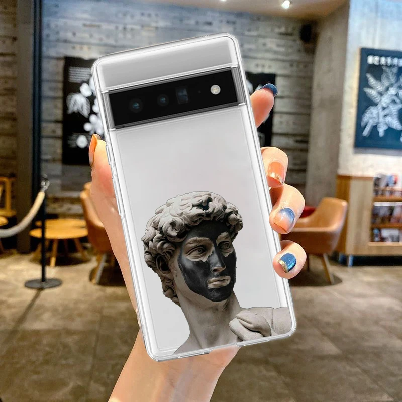 구글 픽셀 9 프로 XL 8 7 6 프로 8A 7A 6A 5 4 5A 4A 3A XL 5G 소프트 TPU 투명 커버, 예술 미학 데이비드 모나리자 휴대폰 케이스