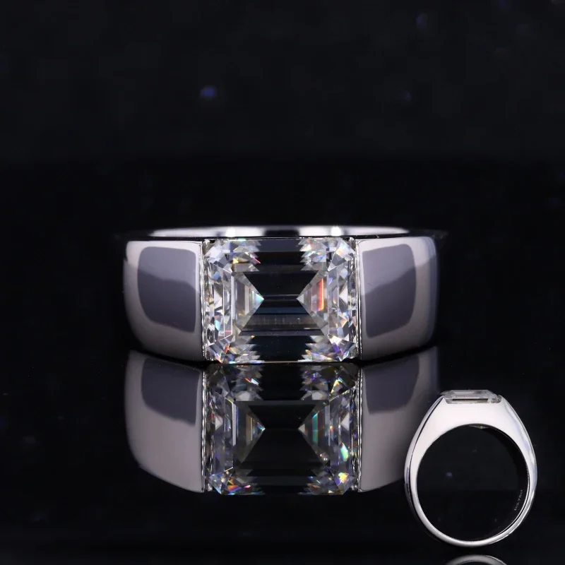 

Starsgem emerald cut moissanite solitaire gemstone sterling silver 925 rings men