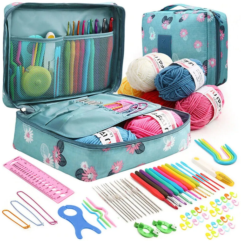 179Pcs Multi Colour Aluminium Crochet Hooks Yarn Knitting Needle Set Full Size Craft Sewing Weaving Kit DIY Scarf Hat Handmade
