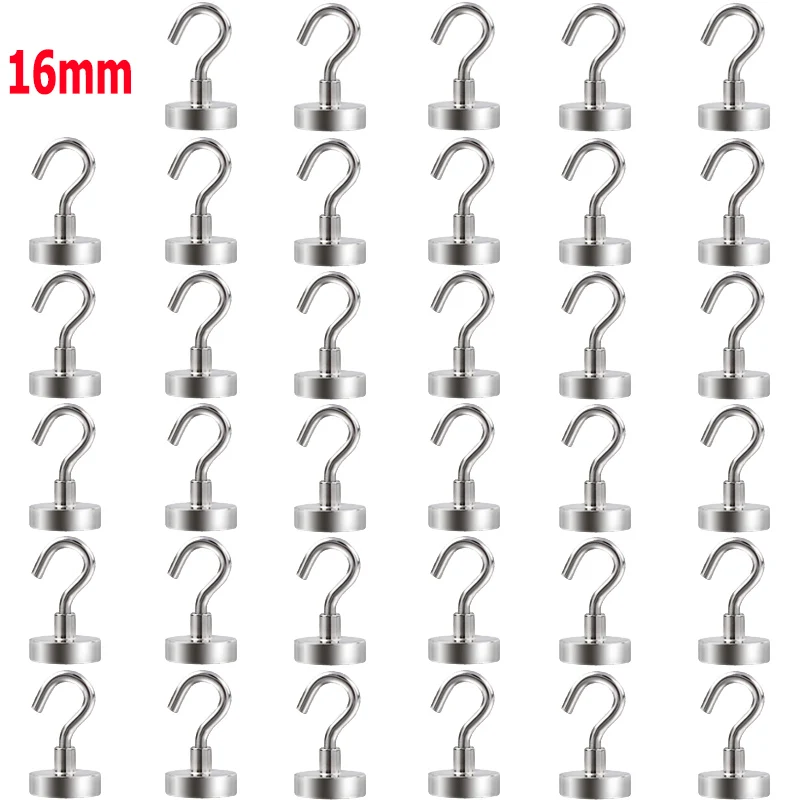 5-35PCS 16mm Stainless Steel Strong Magnetic Hooks For Home Kitchen Bar Workplace Key Bag Coat Cup Wall Hanging Hanger Organizer