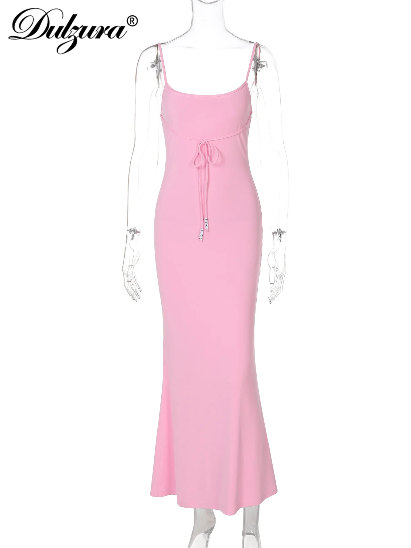 Dulzura femmes sans manches dos nu moulante à lacets Cami robe Maxi solide Sexy élégant robe longue fête Clubwear vêtements d'été