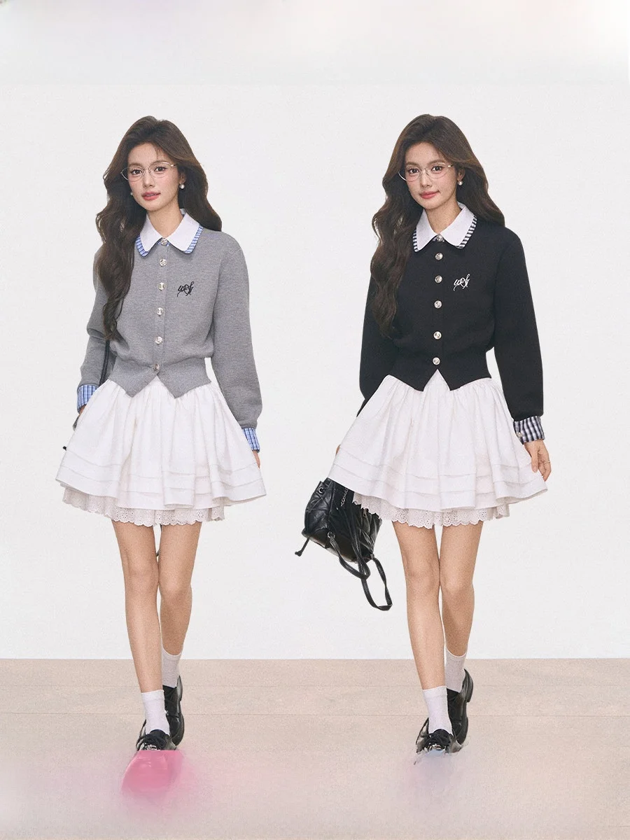 

Westayone Knitted Cardigan Outerwear Women's ature Lazy Sle High-End White Puffy Skirt Casual Sle ort Coat