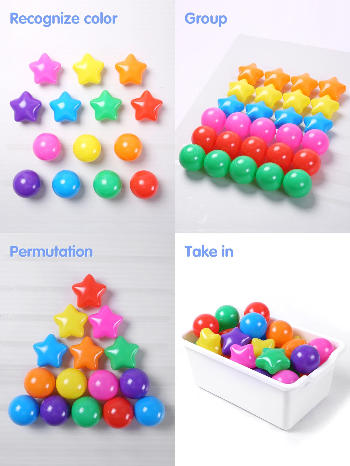 عبوة كرة مقاومة للسحق مكونة من 150 كرة بلاستيكية مقاس 2.16 بوصة على شكل نجمة وشكل دائري للأطفال خيمة لعب داخلية وخارجية #3