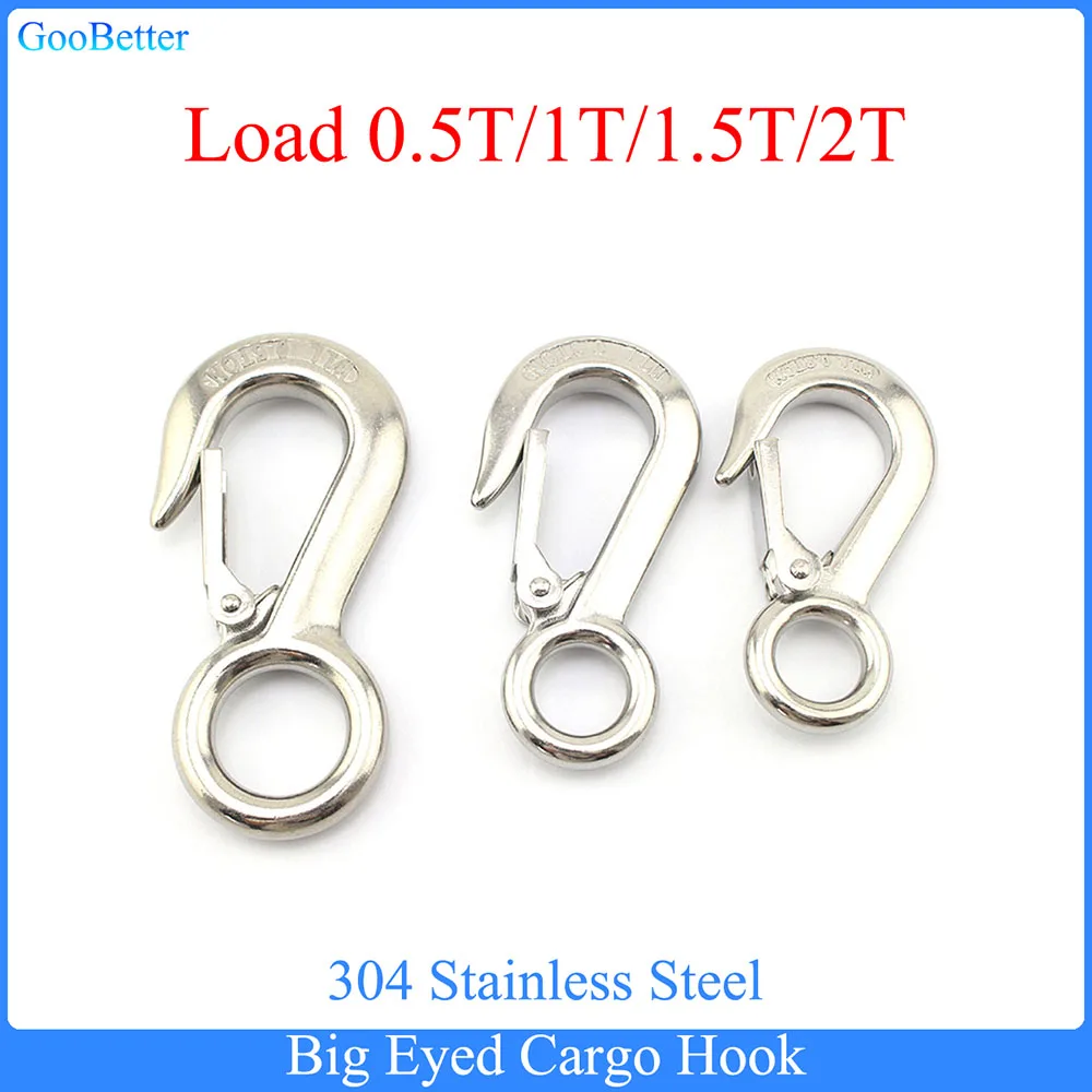 1-5pcs 304 Stainless Steel Big Eyed Cargo Hook Load 0.5t/1t/1.5t/2t Gourd Hook Anti Stripping Load Bearing Type Hooks