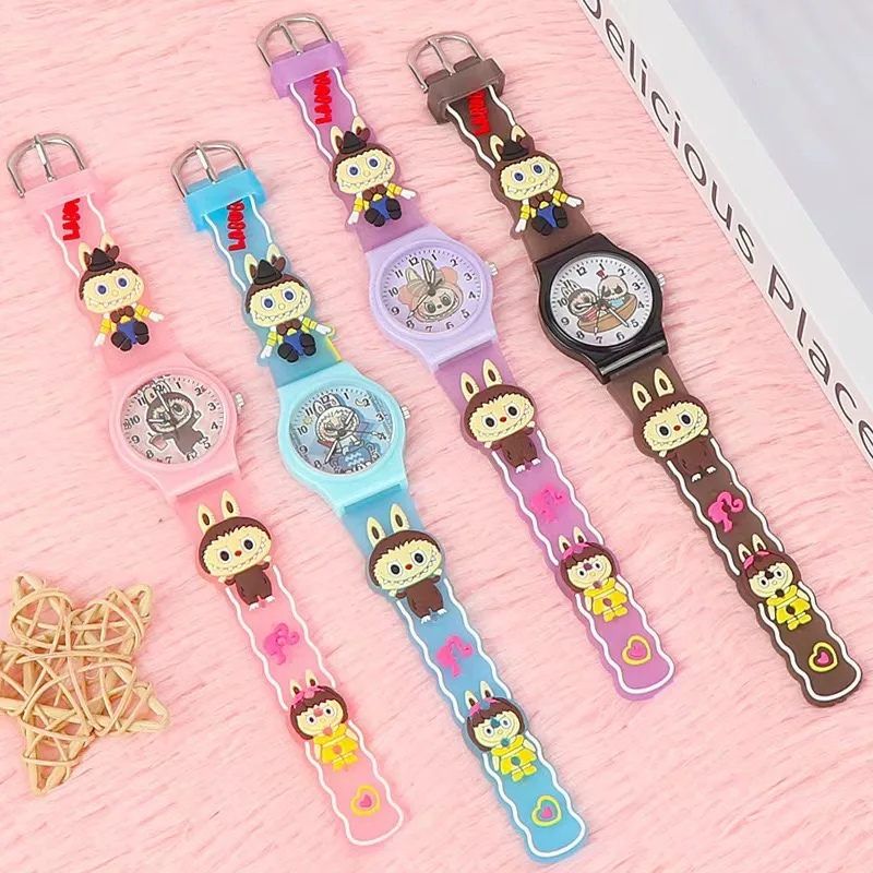 ساعة أطفال من Labubu كارتونية ثلاثية الأبعاد بحزام سيليكون للفتيات كوارتز للأطفال هدية عيد ميلاد لطلاب المرحلة الابتدائية Labubu·