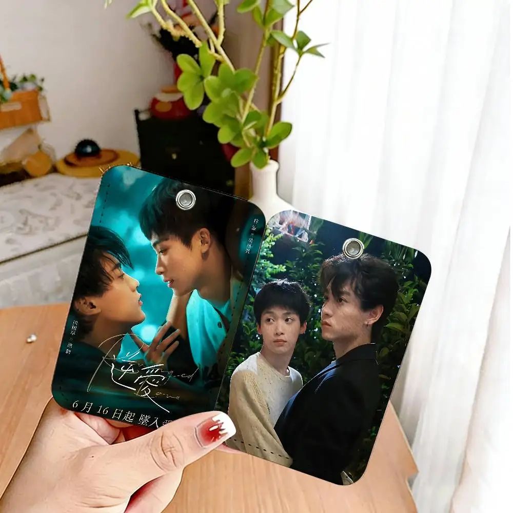 R-Revenged Love Movie Rectangle ID Card Case Keychain Access Card Bag Key Tag Ring Leather Card Holder Key Ring Access
