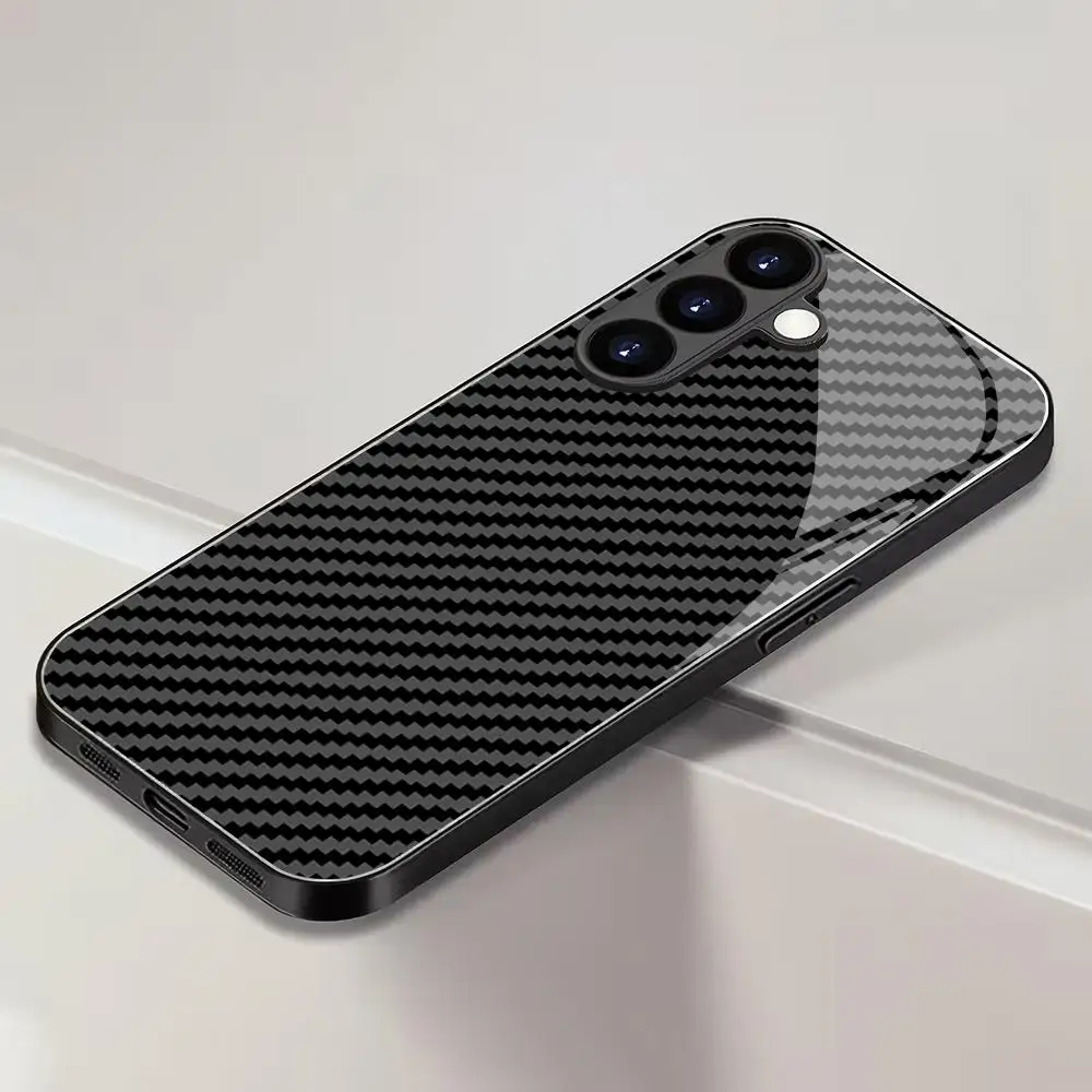 Black textured tempered glass phone case suitable for Samsung Galaxy S26 S25 S24 S23 S22 S20 FE/Ultra/Plus anti drop back cover
